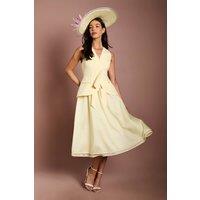 Coast Women's Lisa Tan Bow Detail Crepe Waistcoat Midi Dress in Yellow | Size: 12