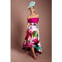 Coast Women's Lisa Tan Bardot Bandage Hi-Lo Printed Midi Dress in Purple | Size: 12