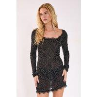 NastyGal Women's Lace Hand Embellished Long Sleeve Mini Dress in Black | Size: 10