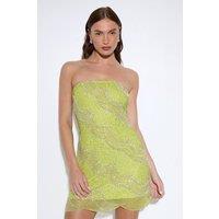 MissPap Women's Premium Embellished Bandeau Mini Dress in Lime | Size: 14
