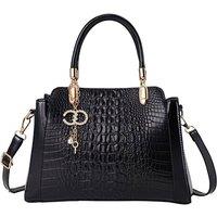 MODISHION Women's Classic Crocodile Pattern Leather Handbag in Black
