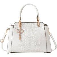 MODISHION Women's Classic Crocodile Pattern Leather Handbag in Beige