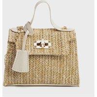 Harfi Women's Bamboo Handbag: Luxury Rattan Basket Tote for Fashionable Beach Outings Crochet Design in Beige in Brown