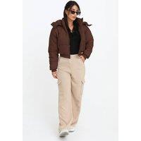 Femme Luxe Women's Cropped Padded Long Sleeve Zip Front Shower Proof Jacket in Brown | Size: 10