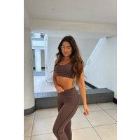 Femme Luxe Women's Cross Over Back Top & High Waisted Leggings Activewear Set in Brown | Size: 10-12