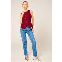 Femme Luxe Women's Tailored Fitted Button Front Waistcoat in Wine | Size: 12