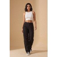 Femme Luxe Women's Cargo Wide Leg Relaxed Fit Utility Trousers in Black | Size: 4