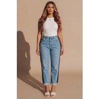 Femme Luxe Women's Light Blue Wash Contrast Side Stripe Mom Jeans - Bella | Size: 8