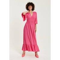 Liquorish Women's Pink Maxi Dress With Frill Sleeves | Size: 16