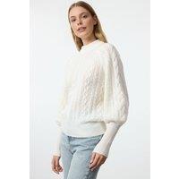 WOVCOR Women's Textured Cable Knit Jumper With Puff Sleeves in White | Size: Medium