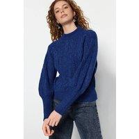 WOVCOR Women's Textured Cable Knit Jumper With Puff Sleeves in Royal | Size: Large
