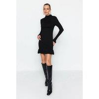 WOVCOR Women's Mini Flounce Detailed Knit Dress in Black | Size: Small