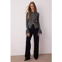 WOVCOR Women's Ribbed Knit Polo Collar Button Up Cardigan in Grey | Size: Large
