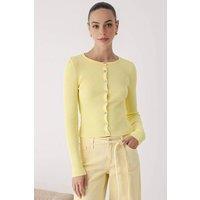 WOVCOR Women's Mercerized Look Ribbed Knit Cardigan in Yellow | Size: Large