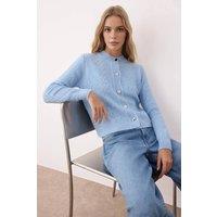 WOVCOR Women's Soft Textured Knit Cardigan Button Detail in Light Blue | Size: Medium