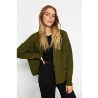 WOVCOR Women's Soft Textured Pocket Detailed Knit Cardigan in Khaki | Size: Large