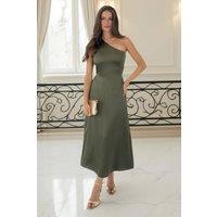AX Paris Women's Olive One Shoulder Open Back Twist Detail Midi Dress | Size: 16