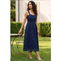 Dusk Women's Floral Crochet Midi Dress in Navy | Size: 10