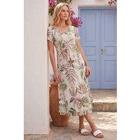 Roman Women's Petite Leaf Print Layered Hem Dress in Stone | Size: Small