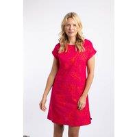 Weird Fish Women's Orlando Printed Linen Rich Shift Dress in Dark Pink | Size: 20
