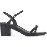 MALOW LONDON Women's Lana Heeled Sandals Buckle Strap PU Open Toe Block Heel Shoes in Black | Size: 5