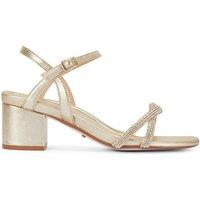 MALOW LONDON Women's Lana Heeled Sandals Buckle Strap PU Open Toe Block Heel Shoes in Gold | Size: 5