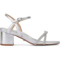 MALOW LONDON Women's Lana Heeled Sandals Buckle Strap PU Open Toe Block Heel Shoes in Silver | Size: 6
