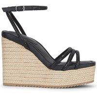 MALOW LONDON Women's Ava Wedge Sandals Buckle Strap PU Open Toe Wedge Heel Shoes in Black | Size: 5