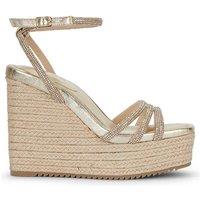 MALOW LONDON Women's Ava Wedge Sandals Buckle Strap PU Open Toe Wedge Heel Shoes in Gold | Size: 6