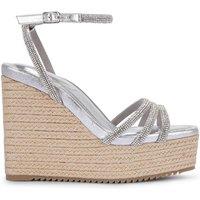 MALOW LONDON Women's Ava Wedge Sandals Buckle Strap PU Open Toe Wedge Heel Shoes in Silver | Size: 6