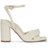 MALOW LONDON Women's Molly Heeled Sandals Buckle Strap PU Open Toe Block Heel Shoes in Off-White | Size: 5