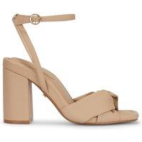MALOW LONDON Women's Molly Heeled Sandals Buckle Strap PU Open Toe Block Heel Shoes in Beige | Size: 5