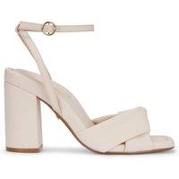 MALOW LONDON Women's Molly Heeled Sandals Buckle Strap PU Open Toe Block Heel Shoes in Cream | Size: 6