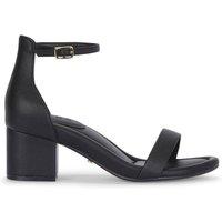 MALOW LONDON Women's Khloe Heeled Sandals Buckle Strap PU Open Toe Block Heel Shoes in Black | Size: 6