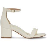 MALOW LONDON Women's Khloe Heeled Sandals Buckle Strap PU Open Toe Block Heel Shoes in Cream | Size: 5