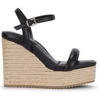 MALOW LONDON Women's Jenna Wedge Sandals Buckle Strap PU Open Toe Wedge Heel Shoes in Black | Size: 5
