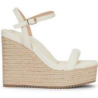 MALOW LONDON Women's Jenna Wedge Sandals Buckle Strap PU Open Toe Wedge Heel Shoes in Cream | Size: 6