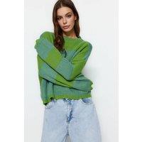 WOVCOR Women's Wide Cut Striped Knit Sweater in Green | Size: XS