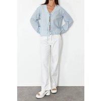 WOVCOR Women's Front Tie Detailed Woven Shirt in Light Blue | Size: Small