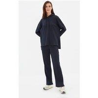 WOVCOR Women's 2 Piece Ribbed Knit Pajama Set with Hood in Navy | Size: Medium