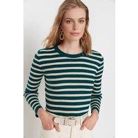 WOVCOR Women's Striped Ribbed Knit Sweater in Green | Size: Small