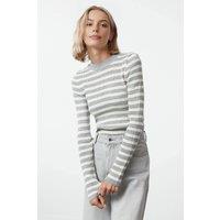 WOVCOR Women's Striped Ribbed Knit Sweater in Grey | Size: Small