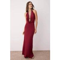 WOVCOR Women's Cowl Neck Evening Dress with Shiny Stone Detail in Burgundy | Size: 6