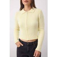 WOVCOR Women's Classic Collared Knit Cardigan with Zip Detail in Lemon | Size: Small