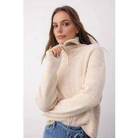 WOVCOR Women's Soft Textured Oversize Zipper-Detail Knit Cardigan in Stone | Size: Large