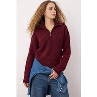 WOVCOR Women's Soft Textured Oversize Zipper-Detail Knit Cardigan in Burgundy | Size: Large