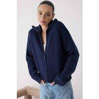 WOVCOR Women's Soft Textured Oversize Zipper-Detail Knit Cardigan in Navy | Size: XS