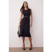 WOVCOR Women's Belt-Detailed Woven Midi Dress in Black | Size: 8