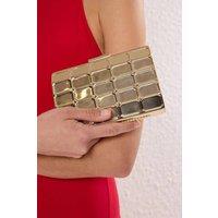 WOVCOR Women's Geometric Metal Chain Strap Clutch Bag in Metallic Gold