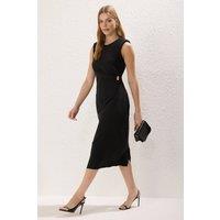 WOVCOR Women's Knot Detail Sleeveless Midi Dress in Black | Size: 6